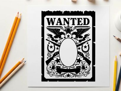 Wanted poster with silhouette of western themed design elements
