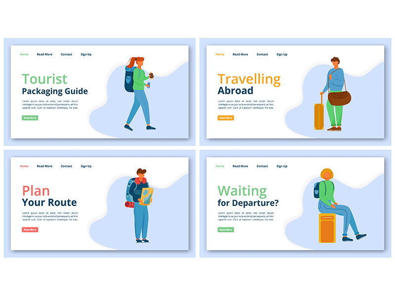 Travel agency landing page vector template set