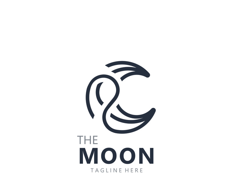 Moon elegant crescent and star logo design line in simple style outline background