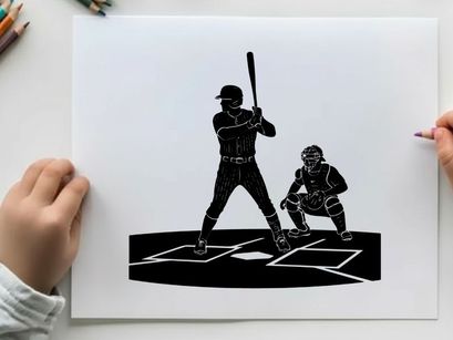 Baseball player and catcher in action silhouette
