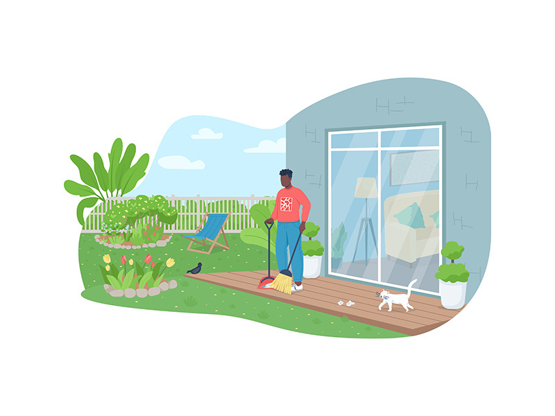 Outdoor cleaning work 2D vector web banner, poster