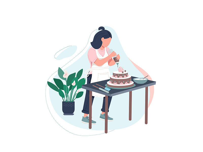 Female pastry chef flat color vector faceless character