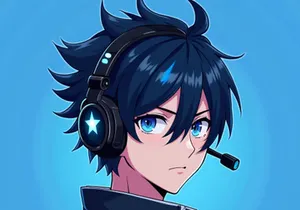 A digital anime character wears headphones with a star, and a black jacket