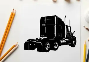 Silhouette of a large truck with a sleeper cabin silhouette