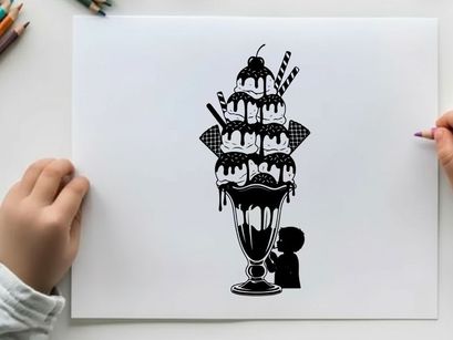 Silhouette of a person looking at an oversized ice cream sundae