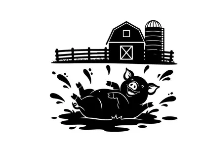 fröhliches Schwein, das in Matsch planscht – Vektorgrafik