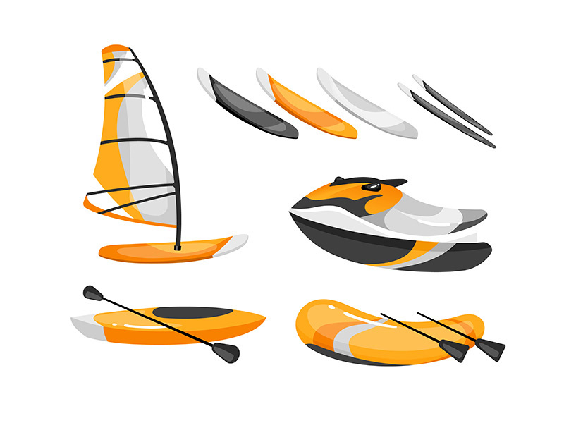 Boats flat vector illustrations set