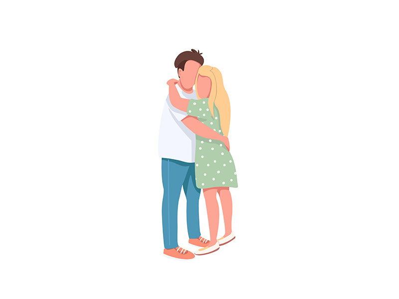 Young man and woman flat color vector faceless characters
