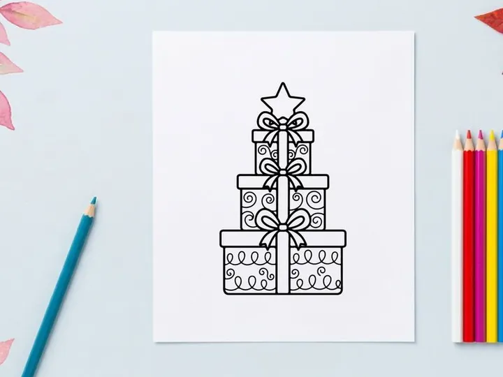 Stacked Christmas gift boxes with ribbons and star topper for holiday celebration