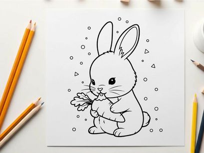Cute white bunny holding carrot vector illustration