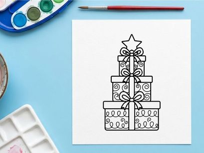 Stacked Christmas gift boxes with ribbons and star topper for holiday celebration