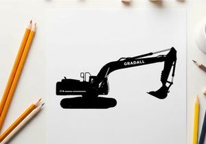 Silhouette of a black excavator on a white background