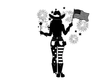 Patriotic american silhouette with flag and fireworks preview picture