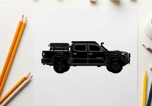 Silhouette of a pickup truck with a roof rack and storage box silhouette