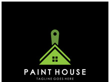 logo icon illustration house paint with a blend of brushes and rollers for house wall paint design, minimalist house, painting, interior, building, property business, wallpaper, vector concept