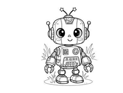 Cute robot standing in grass vector illustration flat design