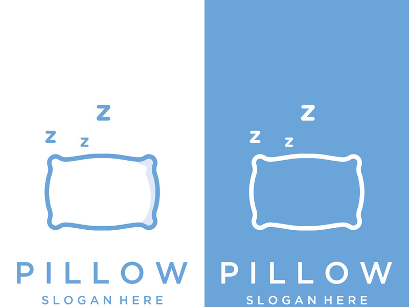 Bed and sleep logo creative design, with pillow,zzz, clock, moon and stars.