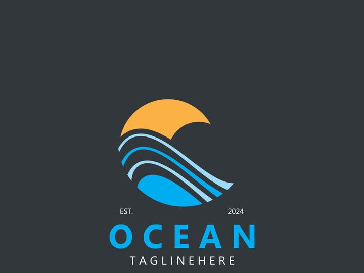 Minimalist ocean logo design with a round shape, ocean beach, sea water, simple, unique and modern
