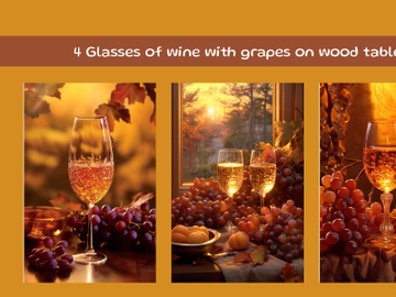 Glasses of wine with grapes on wood table preview picture