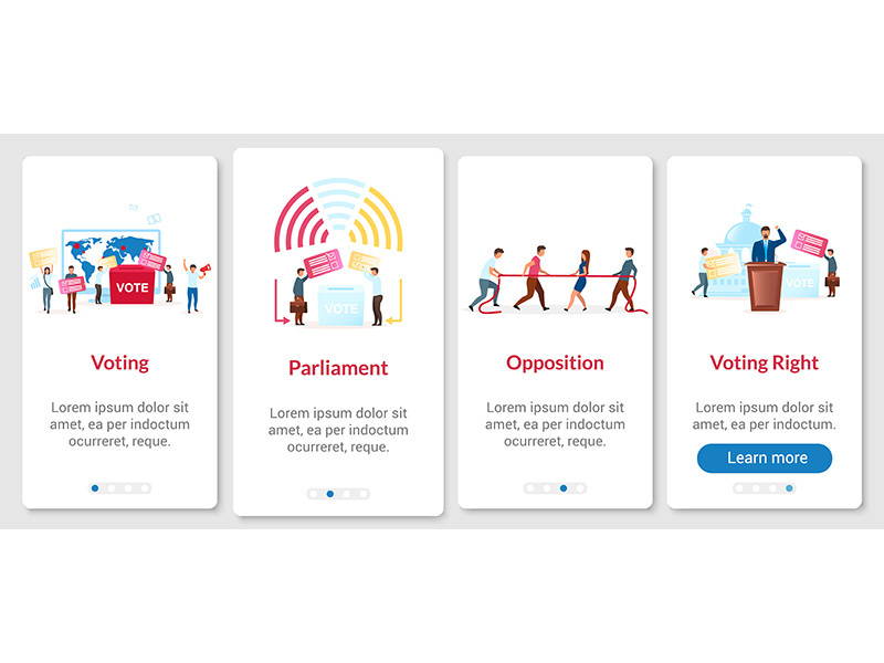 Election process onboarding mobile app page screen with vector template