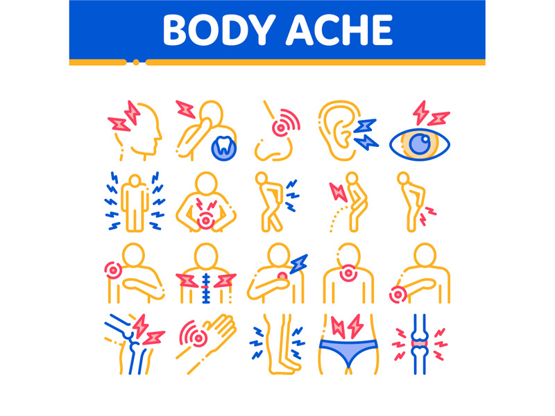 Body Ache Collection Elements Icons Set Vector