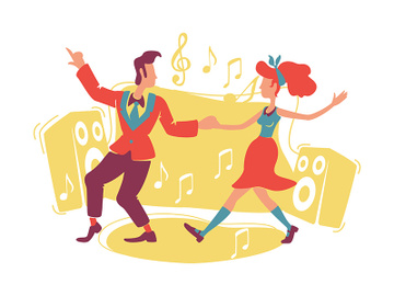 Boogie woogie dancing 2D vector web banner, poster preview picture