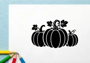 Silhouette of Halloween pumpkins with leaves and vines for autumn decor