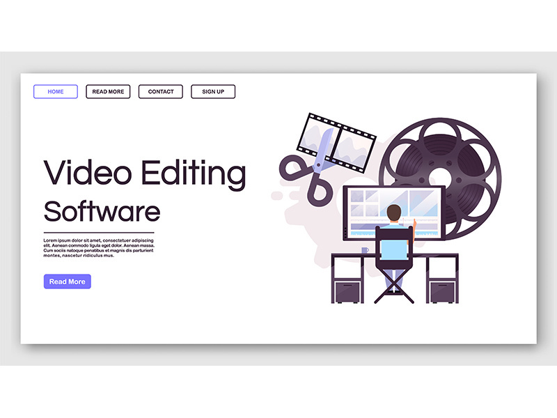 Video editing software landing page vector template