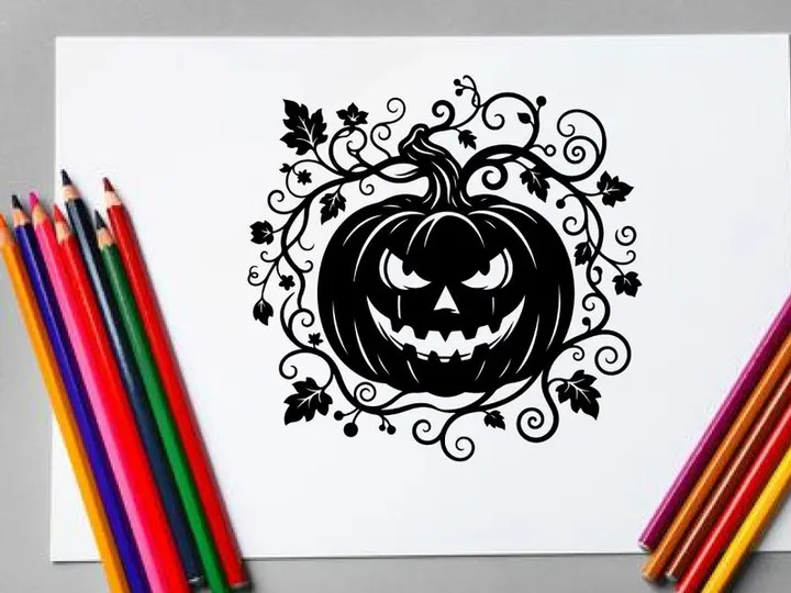 Abóbora de Halloween com Rosto Esculpido e Expressão Assustadora