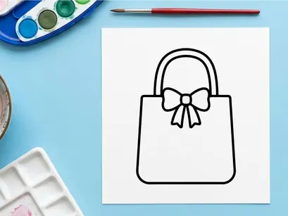Handgezeichnete Einkaufstasche mit Schleifenband. Minimalistische Geschenk-Tragetaschen-Illustration für Einzelhandels- und E-Commerce-Designs.