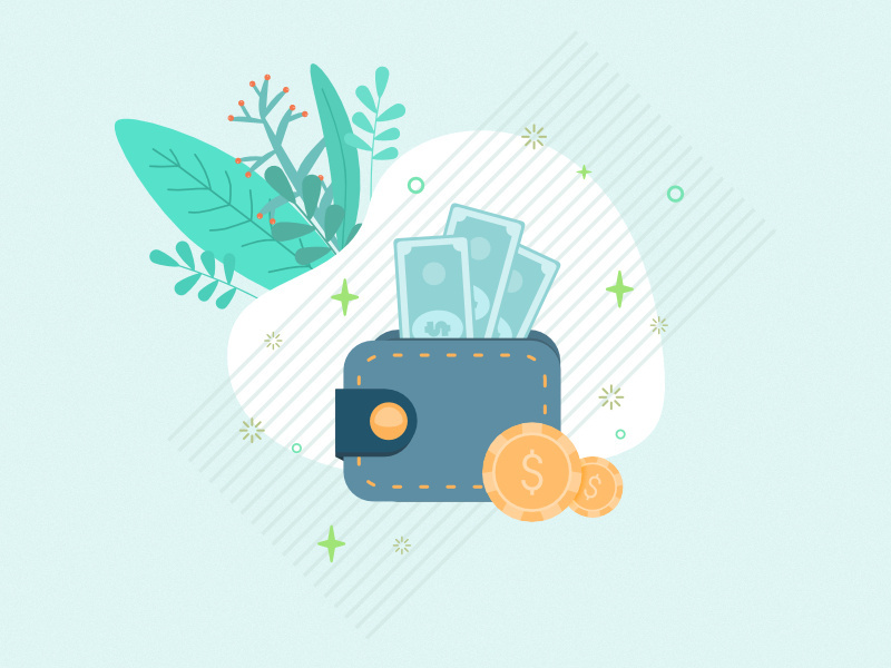 Wallet, money and coins Illustration