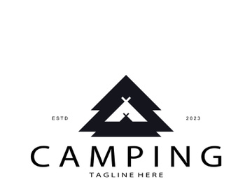 vintage and retro tent logo, camping. With tent, tree and bonfire sign. adventurers, scouts, climbers, camping equipment center preview picture