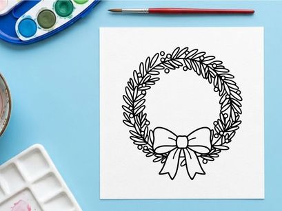 Ilustrasi vektor hiasan daun salam Natal dengan pita putih dan dedaunan meriah buatan tangan