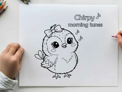 Cute singing baby bird morning tunes flat design vector illustration