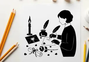 Victorian silhouette of a woman writing a letter by candlelight
