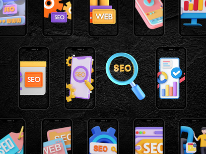 SEO 3D Icons for Social Media Marketing