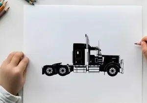 Silhouette of a large semi truck with trailer