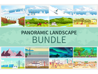 Panoramic landscape illustrations bundle