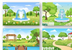 13 Beautiful Garden Landscape Cartoon Background Illustration