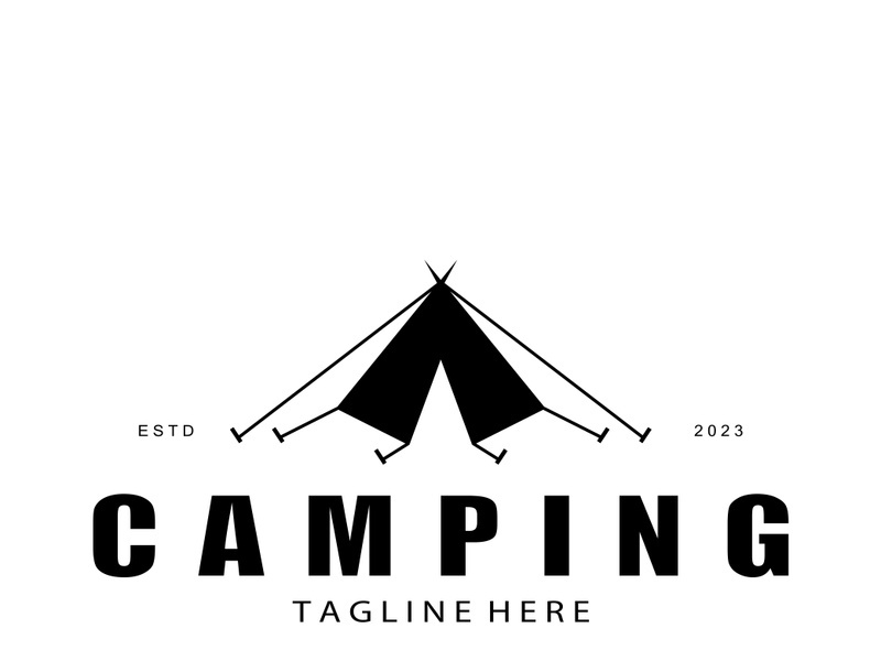 vintage and retro tent logo, camping. With tent, tree and bonfire sign. adventurers, scouts, climbers, camping equipment centervintage and retro tent logo, camping. With tent, tree and bonfire sign. adventurers, scouts, climbers, camping equipment center