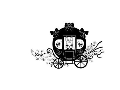 Silhouette of a decorative carriage with floral accents and bows