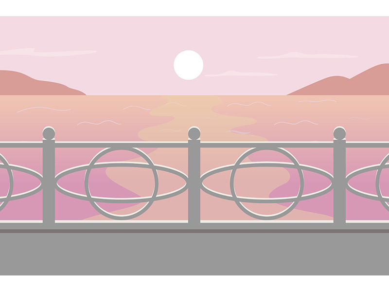 Sunset at seascape flat color vector illustration