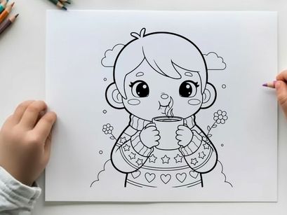 Cute girl drinking coffee vector illustration flat design