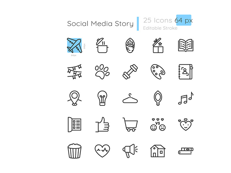 Blog story highlight linear icons set