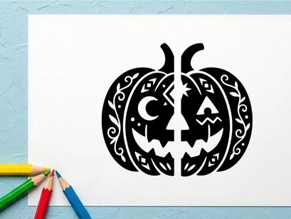 Calabaza de Halloween estilizada con rostro de Jack-o'-Lantern para decoración de otoño