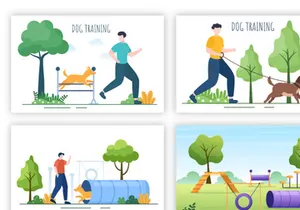 12 Dogs Training Center Flat Design Illustration