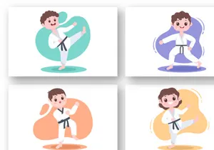 12 Cute Cartoon Karate Kids Illustration