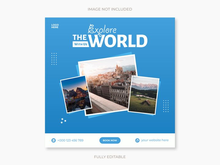 Social media design post travel, Template for social media post, template design for travel ads
