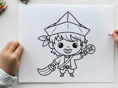Cute samurai kid holding sword vector illustration