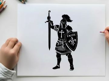 Medieval knight silhouette with cross and shield of faith preview picture